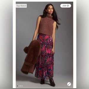 FARM Rio Tiered Printed Midi Skirt Pink Combo